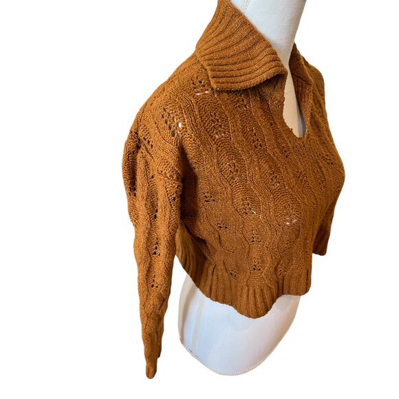 Pink Rose Soft Cropped Collared Sweater Burnt Orange Rust S - Picture 3 of 6